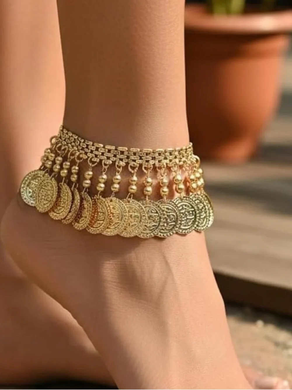 Anthropologie Gold-tone Coin Fringe Anklet - Picture 3 of 5